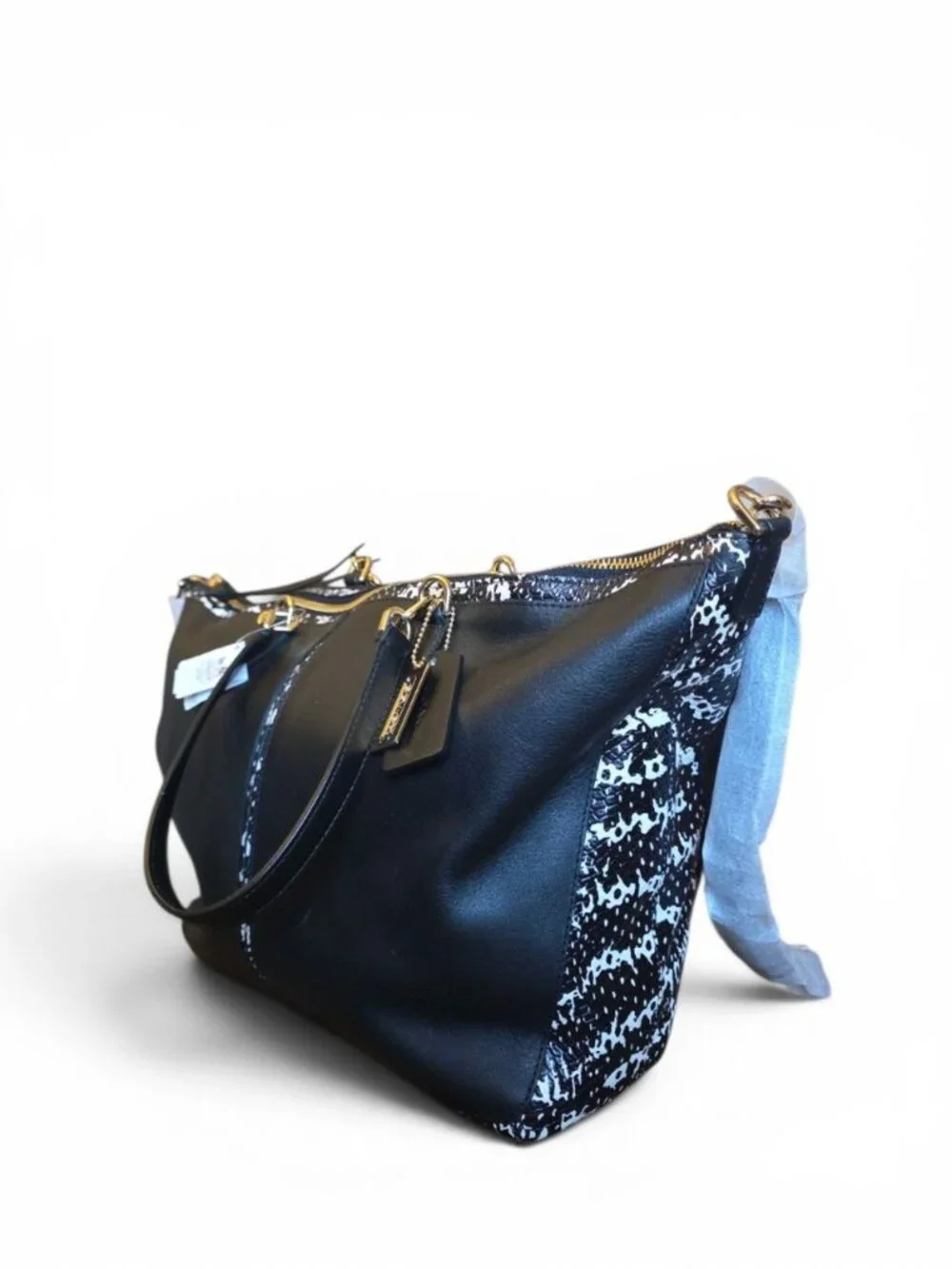 NWT Coach Bleecker Cooper Satchel Wallet Set Two Tone Python Leather 27984 BLK